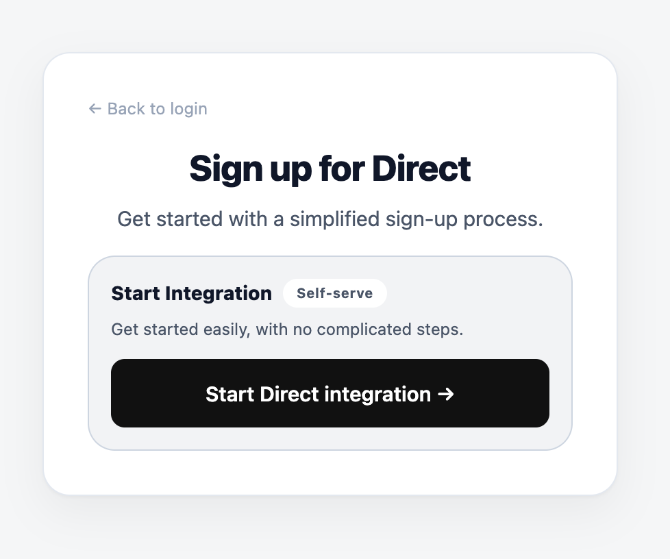 Unifi Console에서 Direct 연동 시작하기 버튼을 선택하는 화면